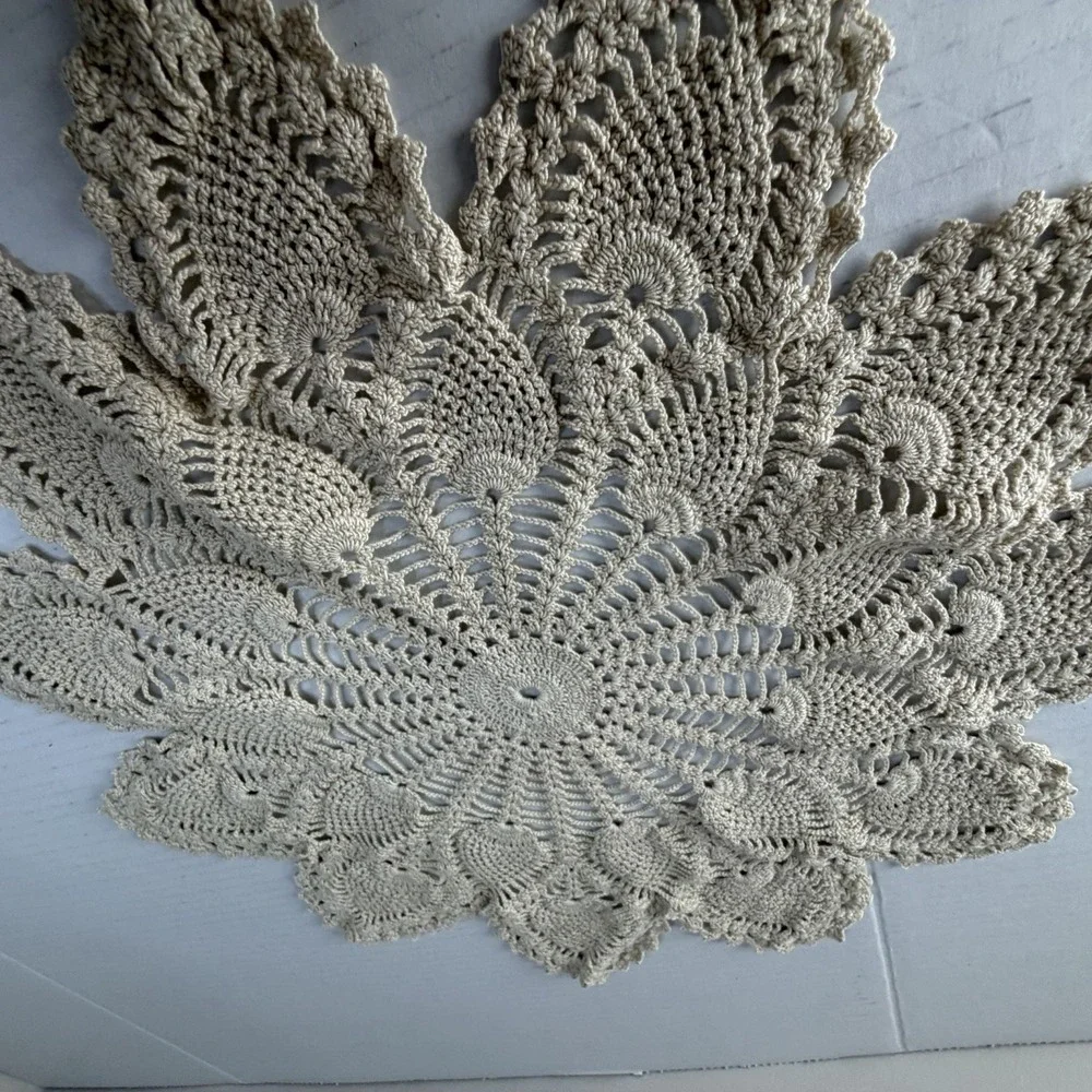 Vintage Star Shape Crochet Lace Doilie 16 Inch Victorian Cream Beige Cottagecore